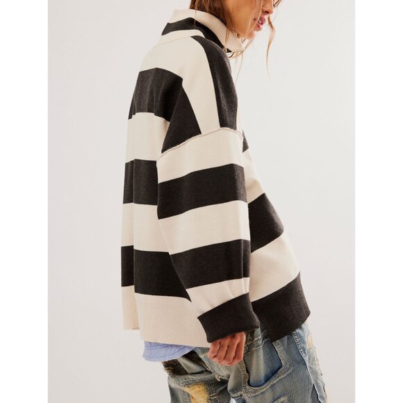 FREE PEOPLE Coastal Stripe Pullover / Carbon Champagne - Picture 2 of 8